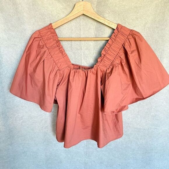 Karlie Women's Orange Cropped Puff Sleeve Blouse Size S - Picture 2 of 4